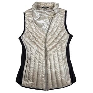 Calvin Klein Performance Womens Puffer Vest Champagne Gold Asymmetric Zip Medium